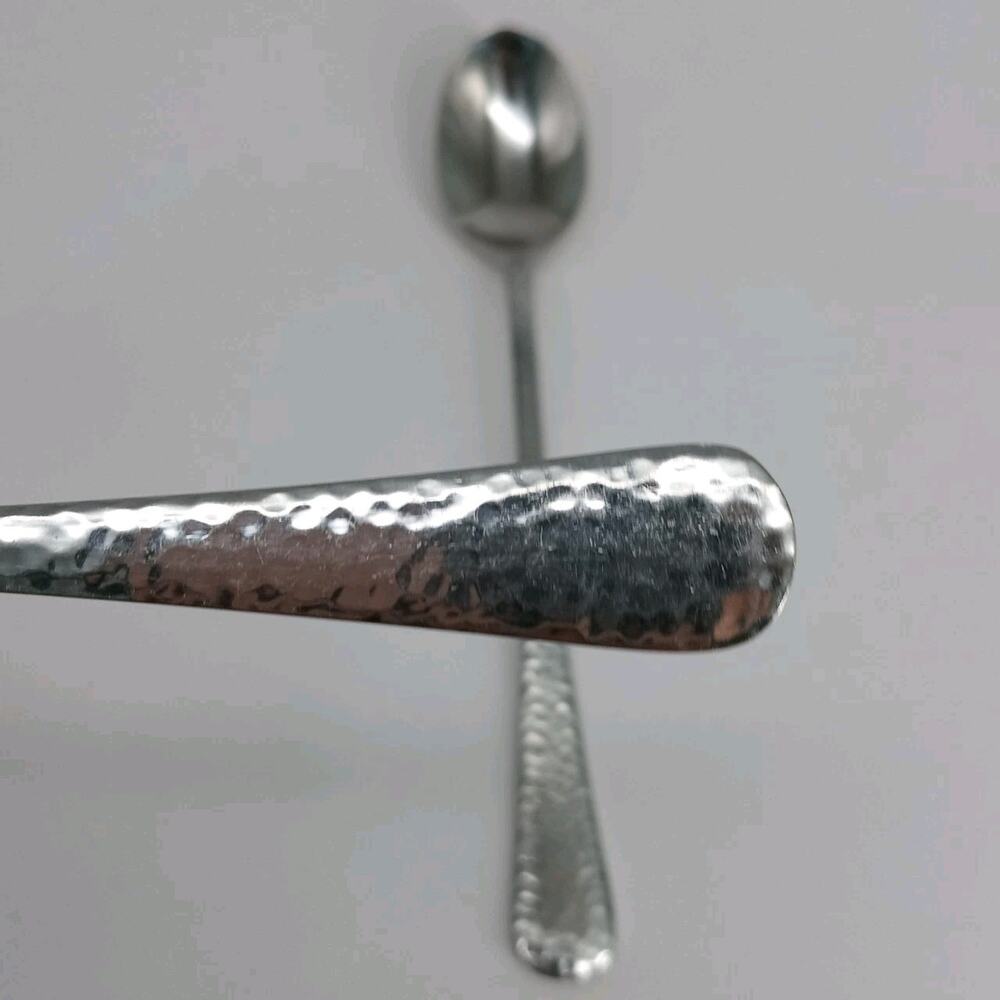 2X LH Tsp Reed and Barton OLDE ENGLISH HAMMERED Stainless Long Tea Malt Spoons